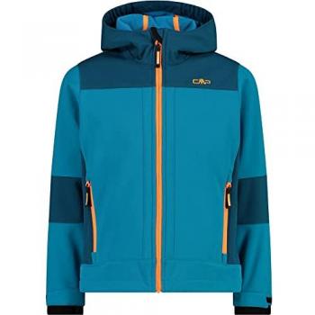 CMP Chaqueta Softshell Infantil con Capucha Fija, Color Reef-Deep Lake, Talla 104