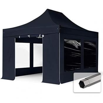 Carpa Plegable 3x4,5m Premium Acero 40mm con Ventanas Panorámicas, Negra