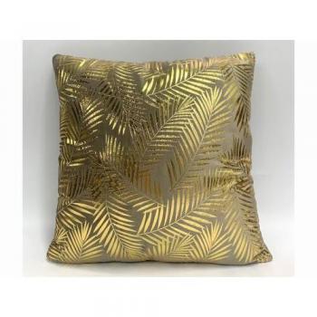 Cojín de Terciopelo con Estampado de Hojas de Helecho en Color Oro de 43 cm