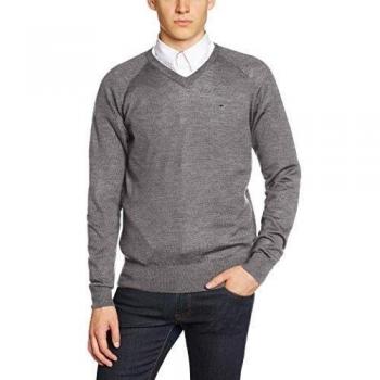 Merc of London Conrad - Jersey de punto de manga larga con cuello pico para hombre, color gris