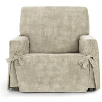 Funda de sillón Eysa TURIN Antimanchas con lazos Crudo 80 - 120 cm, Blanco 100 x 110 x 120 cm, Universal mod/6 1 plaza