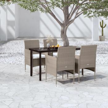 5 Piece Outdoor Dining Set with Beige and Black Cushions