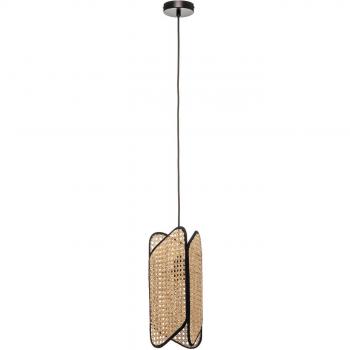 Lámpara colgante Bassiola de Lucande, 1 luz, diseño en marrón, fabricada en madera y bambú, compatible con bombillas E27, ideal para salón y comedor