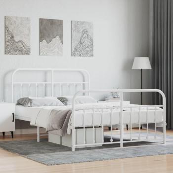 vidaXL Metal Bed Frame without Mattress with Footboard White 135x190cm