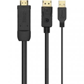 Aisens A122-0641 Cable Conversor Activo HDMI 2.0 a DisplayPort v1.2 con Alimentación USB, Conectores Macho, Longitud de 10cm + 1.8m,