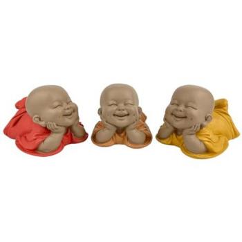 Figura de Buda Monje Naranja 3U - 9x15x11 cm para Decoración Interior y Exterior