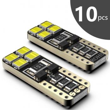 Bombillas LED Coche T10 W5W SEALIGHT 8 SMD Canbus LED T10 555 501 558 2825 175 192 168 194 Y Más Wedge Lampara para coches sin polaridad xenón 12V de interior y exterior 10 Pack Luces LED coche