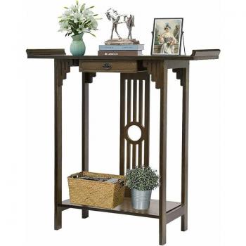 Mesa Consola Auxiliar Vintage Estrecha de Madera Maciza Oriental con Cajón para Salón y Entrada 53 x 29 x 83 cm