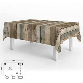 ORYX 5544037 Mantel Hule Rectangular Tablones Madera Impermeable Antimanchas PVC 140 x 250 cm. Recortable Uso Interior y Exterior, 0, Multicolor
