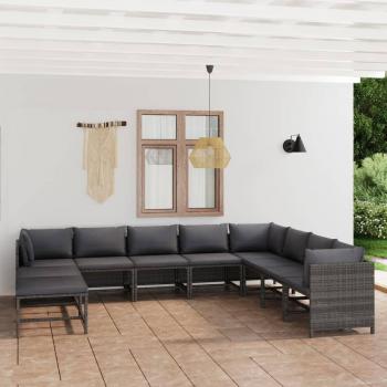11-Piece Grey Poly Rattan Garden Lounge Set with Cushions