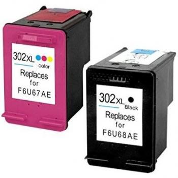 Pack Cartuchos Tinta Compatible para HP 302 XL / F6U68AE / F6U67AE Negro y Tricolor 18ml T84
