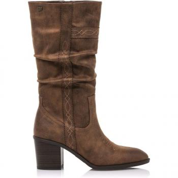 Mustang Miriana High Botas de Tacón para Mujer, Color Marrón, Cierre con Cremallera, Puntera Redonda, Detalle de Bordados, Altura del Tacón 7 cm, Talla
