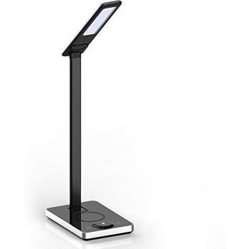 Lámpara de Mesa LED 5W Táctil con Cambio de Color 3 en 1 Dimmable y Carga Inalámbrica, Cuerpo Negro - SKU 8602