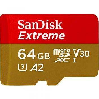 Tarjeta microSD SanDisk Extreme 64GB - A2, UHS-I U3, V30, 160MB/s Lectura, 60MB/s Escritura para Juegos Móviles y Vídeos 4K UHD