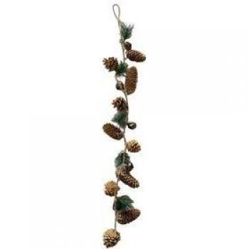 Guirnalda navideña con piñas y cascabeles dorado 73 cm