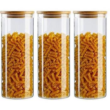 Tarros de cristal con tapas de bambú, contenedores herméticos de 1300 ml, juego de 3 para cocina, té, café, granos, galletas, aperitivos, especias, harina