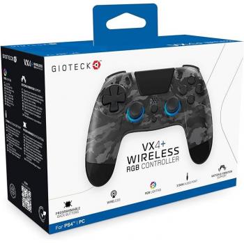 Mando Wireless Gioteck Vx-4 RGB Dark Camo para PS4, características: conexión inalámbrica, retroiluminación RGB, diseño en camuflaje oscuro, compatibilidad con PlayStation 4 y PC, gamepad