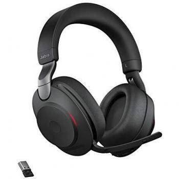Jabra Evolve2 85 Wireless PC Headset with Charging Stand– Noise Cancelling UC Certified Stereo Headphones With Long-Lasting Battery – USB-A Bluetooth Adapter – Black