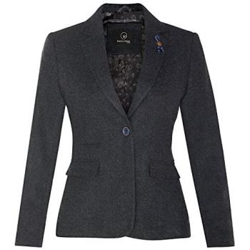 Navy Blue 1920s Women's Tweed Herringbone Blazer with Elbow Patches - Size 16 UK