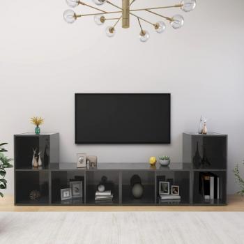 Muebles de TV 4 piezas de madera multicapa gris pulido 72x35x36,5 cm
