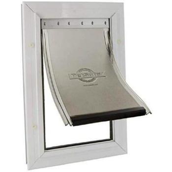 PetSafe Staywell - Puerta con Marco de Aluminio para Gatos Grandes y Perros Medianos - Sistema de Bloqueo, Resistente, Aislante y Fácil de Instalar, No Apta para Vidrio - M