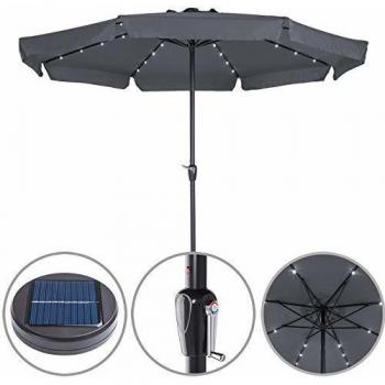 Sombrilla de Jardín LED Solar Athens Antracita Ø330cm con Protección UV 80+ y Manivela Inclinable