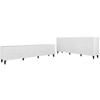 Conjunto de salón Charlotte 182, muebles en aglomerado laminado y MDF, color blanco y negro, incluye mesa de TV, dimensiones 83 x 42 cm