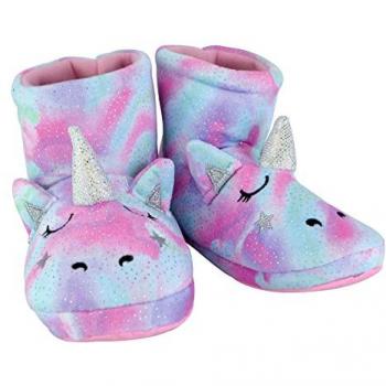 3D Pink Unicorn Slipper Boots for Kids - Rainbow Novelty Booties with Grips