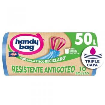 Bolsas de Basura Resistentes Antigoteo 50L - 10 Uds, Cinta de Autocierre, Triple Capa, 100% Plástico Reciclado