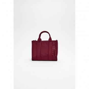 Burgundy Mini Fabric Tote Bag with Zip