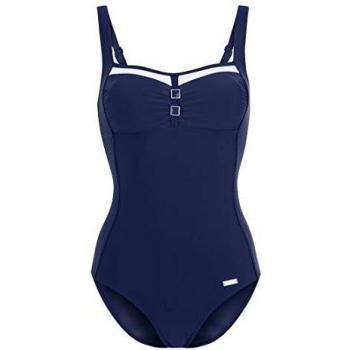 Bañador moldeador LASCANA para dama, talla 48, copa F, color marino con detalles en contraste y tejido reciclado