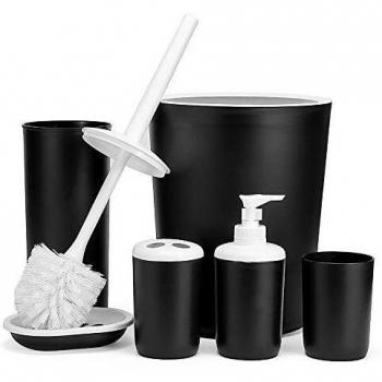 Hoomtaook Juego de Accesorios para Baño Set de Baño 6 Piezas Plástico PP no Tóxico Negro
