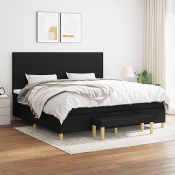 Cama box spring con colchón de muelles en tela negra 200x200 cm