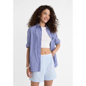 Sky Blue Striped Contrast Waistband Stretch Shorts M