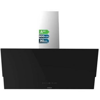 Campana Extractora Decorativa Cecotec Bolero Flux DT 908001 Vidrio Negro 90cm A++ Succión 800m3/h Motor 210W Control Táctil