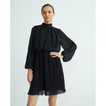 Selected Femme - Vestido corto plisado de manga larga con diseño elegante, tejido ligero, cintura ajustada y detalles plisados