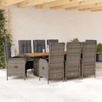 9 Piece Grey Poly Rattan Garden Dining Set with Cushions