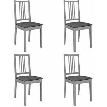 SengentoStyle Eetkamerstoelen met kussens 4 st massief hout grijs