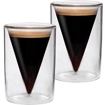 Set of 2 70 ml Double-Walled Espresso Shot Glasses in and Spitzglasdesign with floating effect, ideal for Espresso, spirits, liqueurs and Spikey Feelino of Grappa