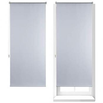 Set 2 Estores Opacos Térmicos Sin Perforar 70x160 cm, Cortina Enrollable Adhesiva, Tela-Aluminio-Plástico, Color Blanco