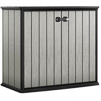 Keter Patio Store – Armario para almacenamiento, armario de jardín resistente al agua, marrón y gris, 139,5 x 77 x 120 cm