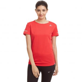 adidas Run Tee W - Camiseta de manga corta para mujer, color rojo, talla L