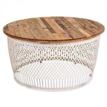Mesa de Centro Colonial de Madera Marrón y Acabado Artesanal D91x48h cm
