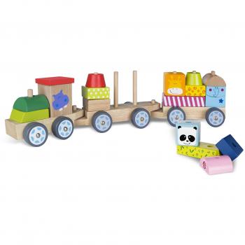 WOOMAX- Tren de madera con animales, Multicolor