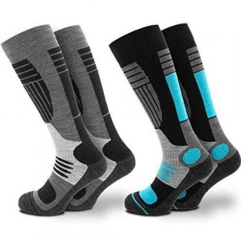 Calcetines de esquí para mujer Occulto 2 pares con acolchado, térmicos para invierno en turquesa y blanco, tallas 35-38