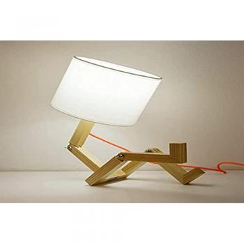 Lámpara de mesa articulada YOKI de madera con pantalla de tela blanca y estante para libros, diseño nórdico, creativa y adecuada para dormitorio juvenil e infantil