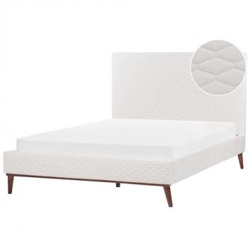 Cama Matrimonial Tapizada en Terciopelo Blanco Crema con Cabecero Acolchado Panal 160 x 200 cm Bayonne