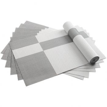 iOCHOW Manteles Individuales, 6 Mantel Rectangular, Material De PVC, Pequeño, Portátil, Lavable Y Lavable, Con Patrones Cuadrados Negros, Blancos Y Grises, Muy Bueno Para Cocina, Comedor Y Viajes.
