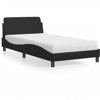 Cama con colchón de cuero sintético negro 100x200 cm