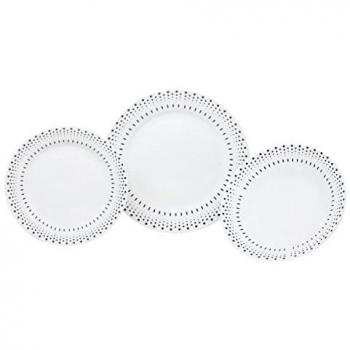 Set de Vajilla Grão de Arroz Blanco Negro Porcelana 18 Piezas